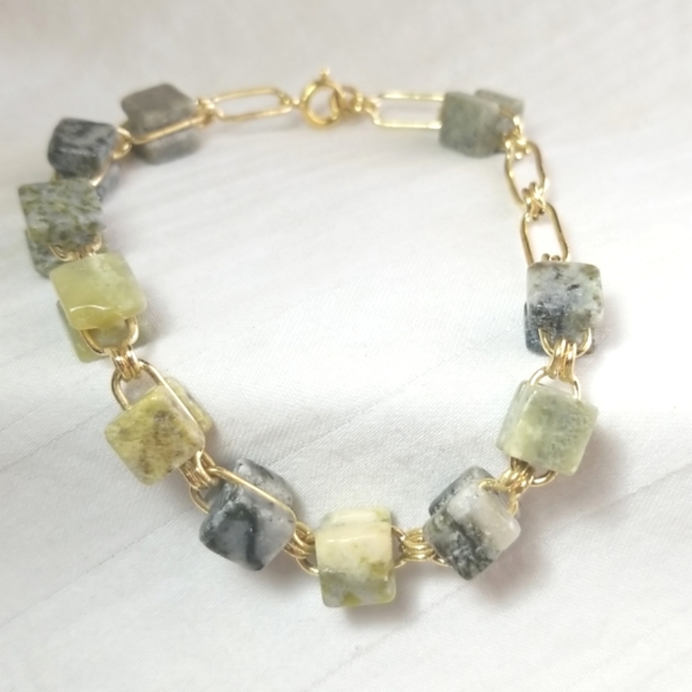 Gold Green Marble Bracelet